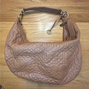 Donald J Pliner Boho crescent shaped Tan Leather Quilted Shoulder purse